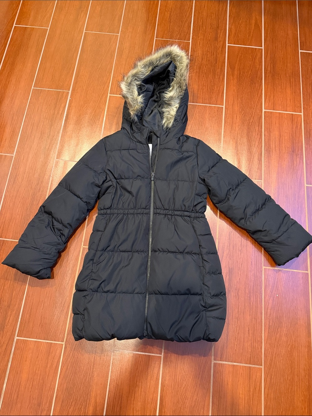 GapKids Black Puffer Coat with Faux Fur Hood